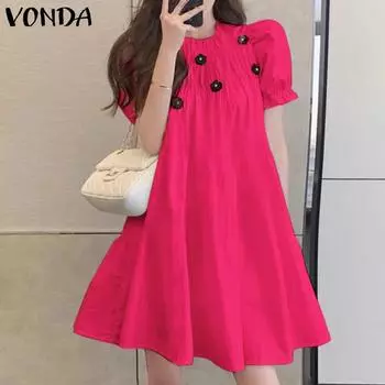 VONDA женское повседневное свободное платье с круглым вырезом и коротким рукавом с цветочным принтом S жёлтый