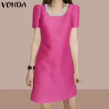 VONDA Женское повседневное свободное платье с круглым вырезом и коротким рукавом S чёрный