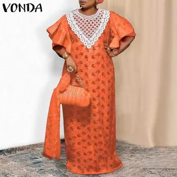 VONDA женское прямое свободное длинное платье больших размеров с круглым вырезом, рюшами, короткими рукавами и цветочным принтом M ярко-розовый