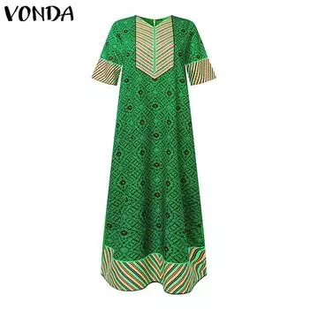 VONDA женское свободное длинное платье большого размера с V-образным вырезом и рукавами 1/2 M зелёный