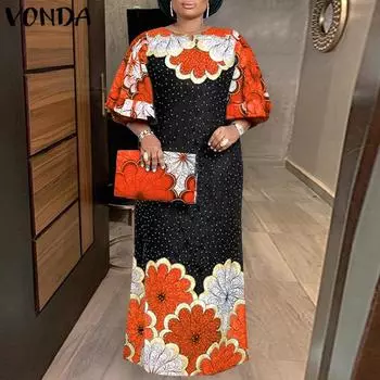 Женское платье больших размеров с круглым вырезом и длинным рукавом с принтом, свободное длинное платье M зелёный