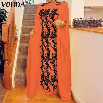 VONDA женское свободное платье большого размера без рукавов с воротником-стойкой и принтом О-образной формы 4XL ярко-розовый