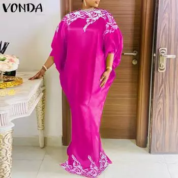 VONDA Женское свободное платье O-образной формы большого размера с воротником-стойкой и короткими рукавами с принтом