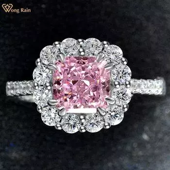 Вонг Дождь Романтический Симпатичный 100% 925 стерлингового серебра Лед Дробленая огранка Розовый AAAAA Цирконы Драгоценный камень Помолвка Регулируемые кольца Тонкие ювелирные изделия