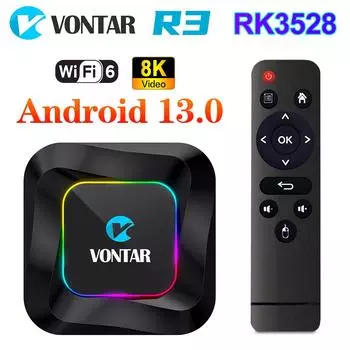 VONTAR R3 RGB Smart TV Box Android 13 Rockchip RK3528 Поддержка 8K Video BT5.0 Wifi6 Поддержка Google Voice Input Media Player Set Top Box 2G16G чёрный