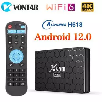 VONTAR X98H Pro Smart TV Box Android 12.0 Allwinner H618 Quad Core 4K H.265 Wifi6 Gigabit LAN HD In Set top box 2G16G чёрный