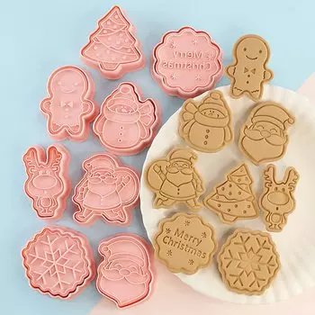voocye Cookie Mold Christmas Set of 8 Cutting Mold 3D DIY Cookie Cutter Confectionery Tools Sweets Making Kitchen Lunch Box Handmade Christmas Cake