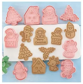 voocye Cookie Mold Christmas Set of 8 Cutting Mold 3D DIY Cookie Cutter Confectionery Tools Sweets Making Kitchen Lunch Box Handmade Christmas Cake
