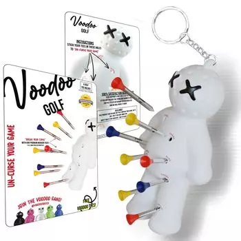 Voodoo Golf Tee Holds 8 Unique Golf Accessory with a Voodoo Doll Motif Holder, Tees, (White)