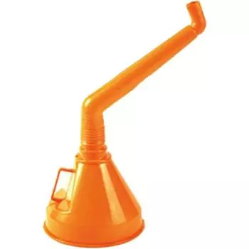 Воронка для бензина с ручкой, черный съемный сетчатый фильтр, длинный гибкий удлинитель носика 145 мм 14.5cm оранжевый
