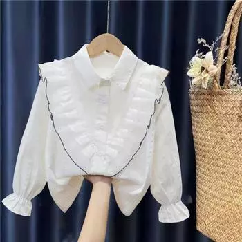 Воротник Baby Doll, новая универсальная рубашка для девочек, белая школьная форма с длинными рукавами, детская одежда на весну и осень 110