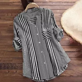 Воротник большого размера, цветной, однобортный, в полоску, с контрастным принтом, с длинными рукавами, отложными пуговицами, свободная повседневная блузка, одежда XL синий