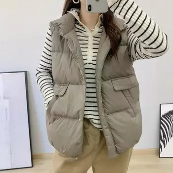 Воротник-стойка кокон из белого утиного пуха, женский весенний короткий теплый жилет в иностранном стиле S белый