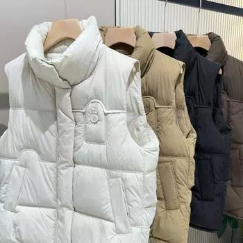 Воротник-стойка, новая хлопковая одежда, свободный дизайн без рукавов, жилет, куртка, американский жилет, корейская версия со студенческой курткой M чёрный