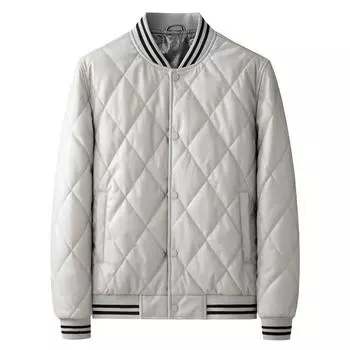 Воротник-стойка Новое зимнее теплое пальто Куртка Стеганое хлопковое пальто Мужское клетчатое кожаное хлопковое пальто M