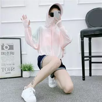 Воротник-стойка с длинным рукавом в стиле пэчворк Цветной дизайн с отверстием для большого пальца Солнцезащитная куртка из ледяного шелка