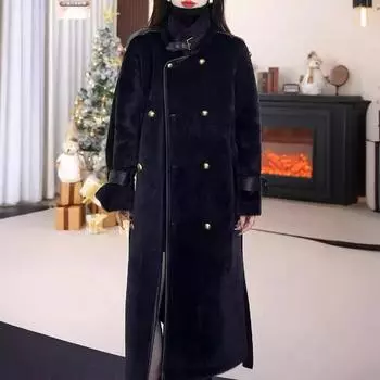 Воротник-стойка с поясом, Роскошное средней длины пальто из искусственного меха для женщин, Зима 2025, Новинка, Теплое пальто из искусственного меха норки One size fits all
