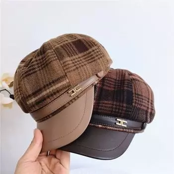 Восьмиугольная кепка — берет в винтажном стиле с клетчатой головкой, который можно стирать вручную. Подходит для осени и зимы. Не требует электричества и перьев. one size