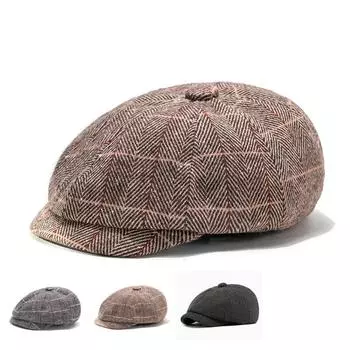 Восьмиугольная кепка для мужчин среднего и пожилого возраста, берет для осени и зимы, твидовая кепка художника, шляпа с утиным язычком, мужская шляпа M56-58cm серый