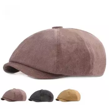 Восьмиугольная кепка из стираной ткани для мужчин и женщин, старая беретная шляпа в стиле ретро, литературная молодежная шляпа с утиным язычком, мужская шляпа M56-58cm хаки