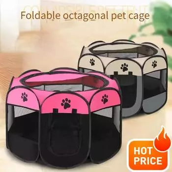 Восьмиугольная клетка-палатка для домашних животных, загон для беременных, кошачий туалет, туалет для щенков, лоток для туалета, рождение, Оксфорд, брюнетка, складная, для собак и кошек, родильная комната 73x73x43cm