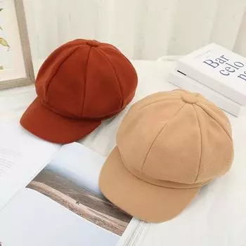 Восьмиугольная шапка Детская шерстяная шапка Теплая модная ретро берет с утиным язычком бежевый