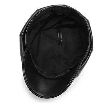 Восьмиугольная шляпа детская осенняя искусственная кожа британский прилив японская весенне-осенняя модная универсальная кожаная шляпа берет с утиным язычком чёрный