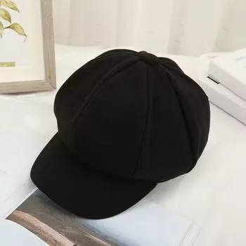 Восьмиугольная шляпа Новая шерстяная шапка Теплая модная ретро-берет с утиным язычком бежевый