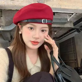 Восьмиугольная шляпа в британском стиле, хлопковая шляпа художника в стиле ретро, красная берет, осень вино красного