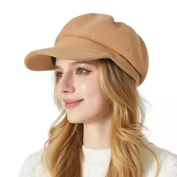 Восьмиугольная шляпа, женская осенне-зимняя однотонная шерстяная шляпа художника темно-синий