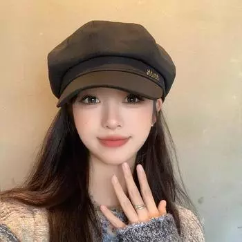 Восьмиугольная шляпа, женская осенняя новая британская шляпа с изображением лица, маленькая корейская японская литературная шляпа, шляпа художника хаки