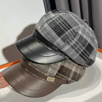 Восьмиугольная шляпа женская весна и осень тонкая большая окружность головы показывающая лицо берет утиный язычок британский универсальный шляпа художника Adjustable чёрный