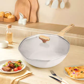 Восьмиугольная сковорода, прочная, легко моется, с крышкой, посуда Woks с антипригарным покрытием зелёный