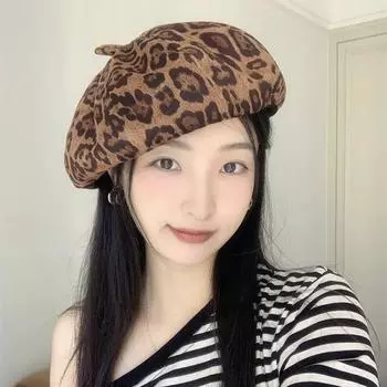 Восьмиугольные шляпы с леопардовым принтом, новые женские ретро-теплые уличные универсальные корейские повседневные модные шапки-береты