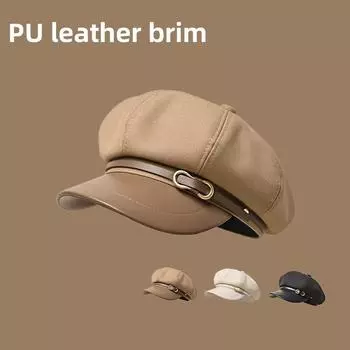 Восьмиугольный берет женский весна и осень газетчик шляпа ретро кожа утиный язык шляпа художника осенне-зимнее шоу маленькое лицо One size хаки