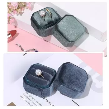 Восьмиугольный квадрат со съемной крышкой Коробка для показа колец Двойная коробка для хранения колец Бархатная шкатулка для драгоценностей