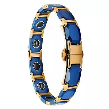 Восьмиугольный пакетный цветок синий керамический 18-каратный золотой титановый стальной женский браслет магнитное здоровье титановые стальные украшения ювелирные изделия из нержавеющей стали