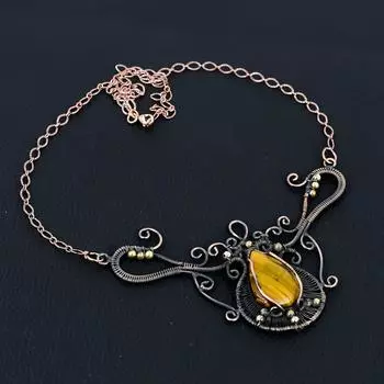 Восхитительное ожерелье из чистой медной проволоки с драгоценным камнем «Тигровый глаз» ручной работы для любви 18 Inches жёлтый
