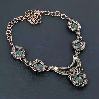 Восхитительное ожерелье из чистой медной проволоки с драгоценным камнем аква-апатит ручной работы 18 Inches синий