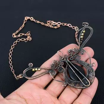 Восхитительное ожерелье из драгоценных камней в виде ракушки-ушка из чистой медной проволоки ручной работы 18 Inches разноцветный