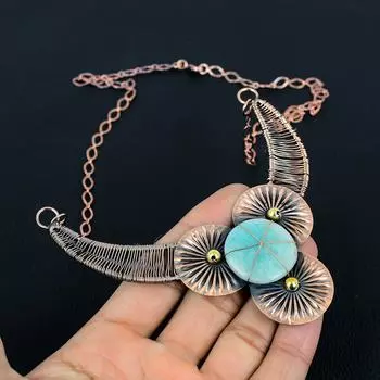 Восхитительное ожерелье ручной работы из медной проволоки с драгоценным камнем амазонит для нее 18 Inches синий