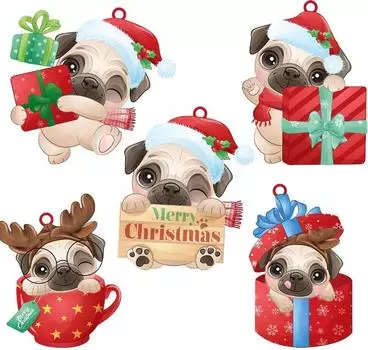 Восхитительное рождественское украшение в виде мопса, акриловая декорация, идеально подходящая для сезонных праздников 1