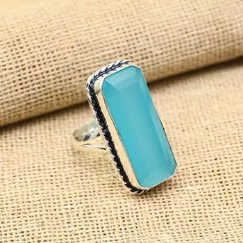 Восхитительное ювелирное кольцо ручной работы из стерлингового серебра 925 пробы с синим халцедоном для нее 4 Inches синий