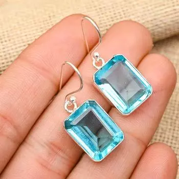 Восхитительные серьги из стерлингового серебра 925 пробы с голубым топазом ручной работы для свадебного подарка 1.50 Inches синий