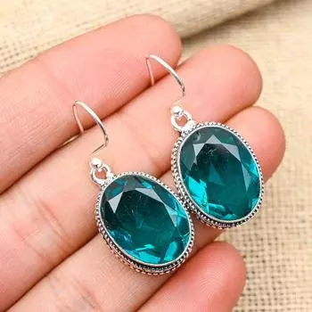 Восхитительные серьги из стерлингового серебра 925 пробы ручной работы с драгоценным камнем индиколит, ювелирные изделия для нее 1.60 Inches синий