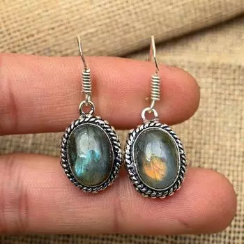 Восхитительные серьги из стерлингового серебра 925 пробы ручной работы с драгоценным камнем лабрадорит для женщин
