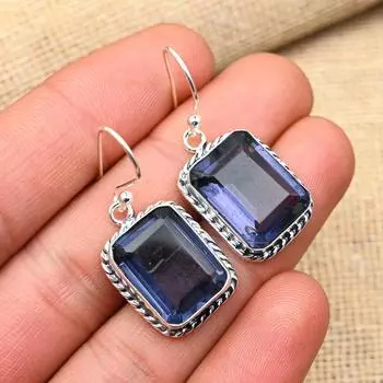 Восхитительные ювелирные серьги ручной работы из стерлингового серебра 925 пробы с драгоценным камнем иолит для нее 1.6 Inches фиолетовый