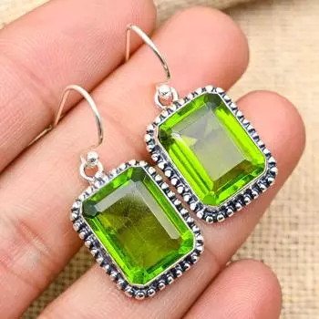 Восхитительные ювелирные серьги ручной работы из стерлингового серебра 925 пробы с драгоценным камнем перидот для женщин 1.60 Inches зелёный