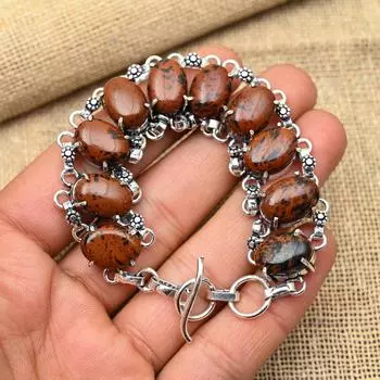 Восхитительный браслет из стерлингового серебра 925 пробы с драгоценным камнем красного дерева ручной работы для женщин
