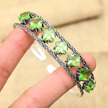 Восхитительный драгоценный камень цаворит, ювелирные изделия ручной работы из стерлингового серебра 925 пробы, регулируемый браслет для женщин
